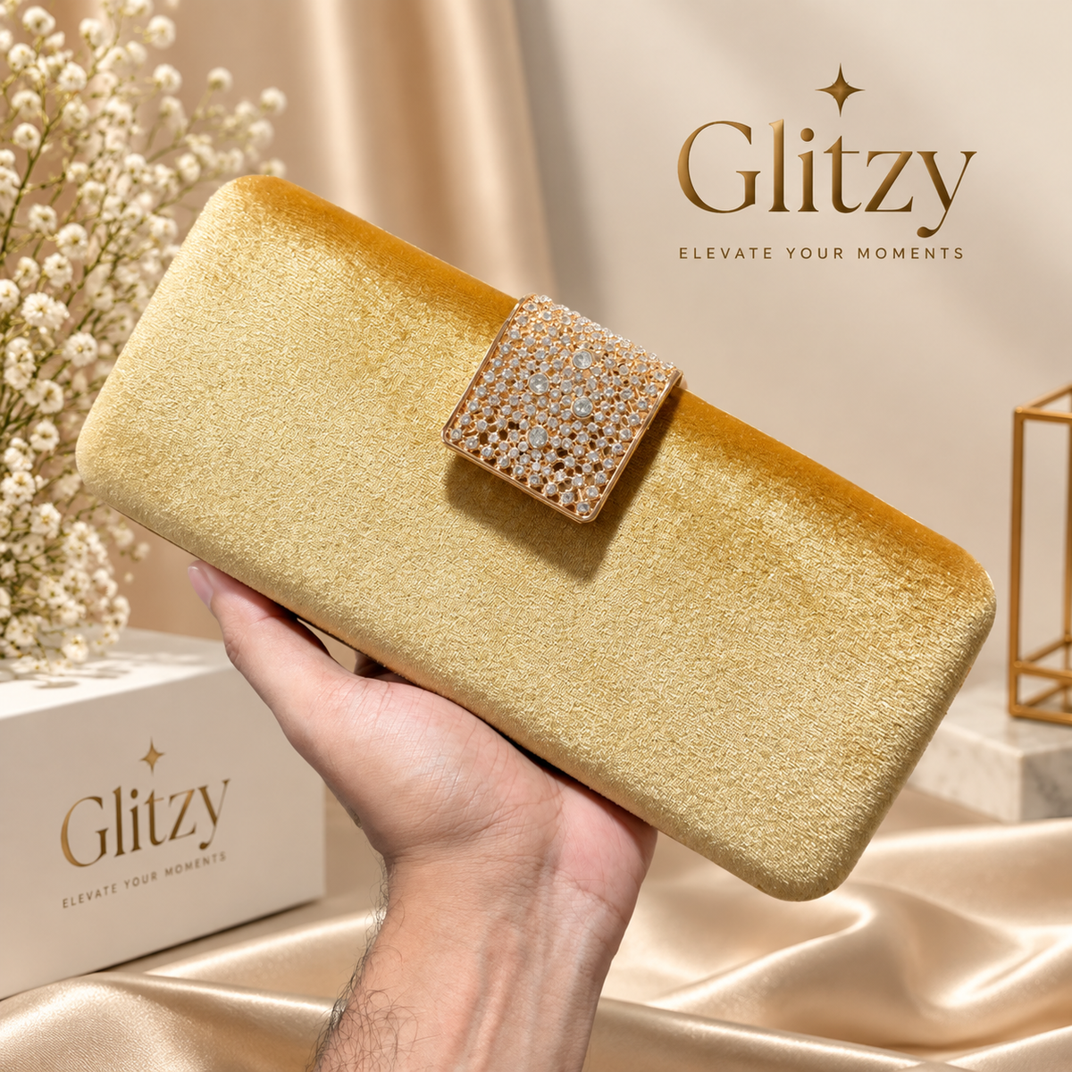 Glitzy Embellished Velvet Envelope Clutch