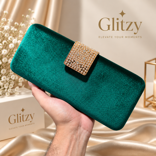Glitzy Embellished Velvet Envelope Clutch