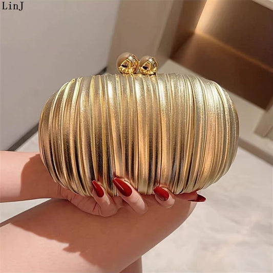 Women's Gold Ribbed Clutch Bag for Weddings & Prom