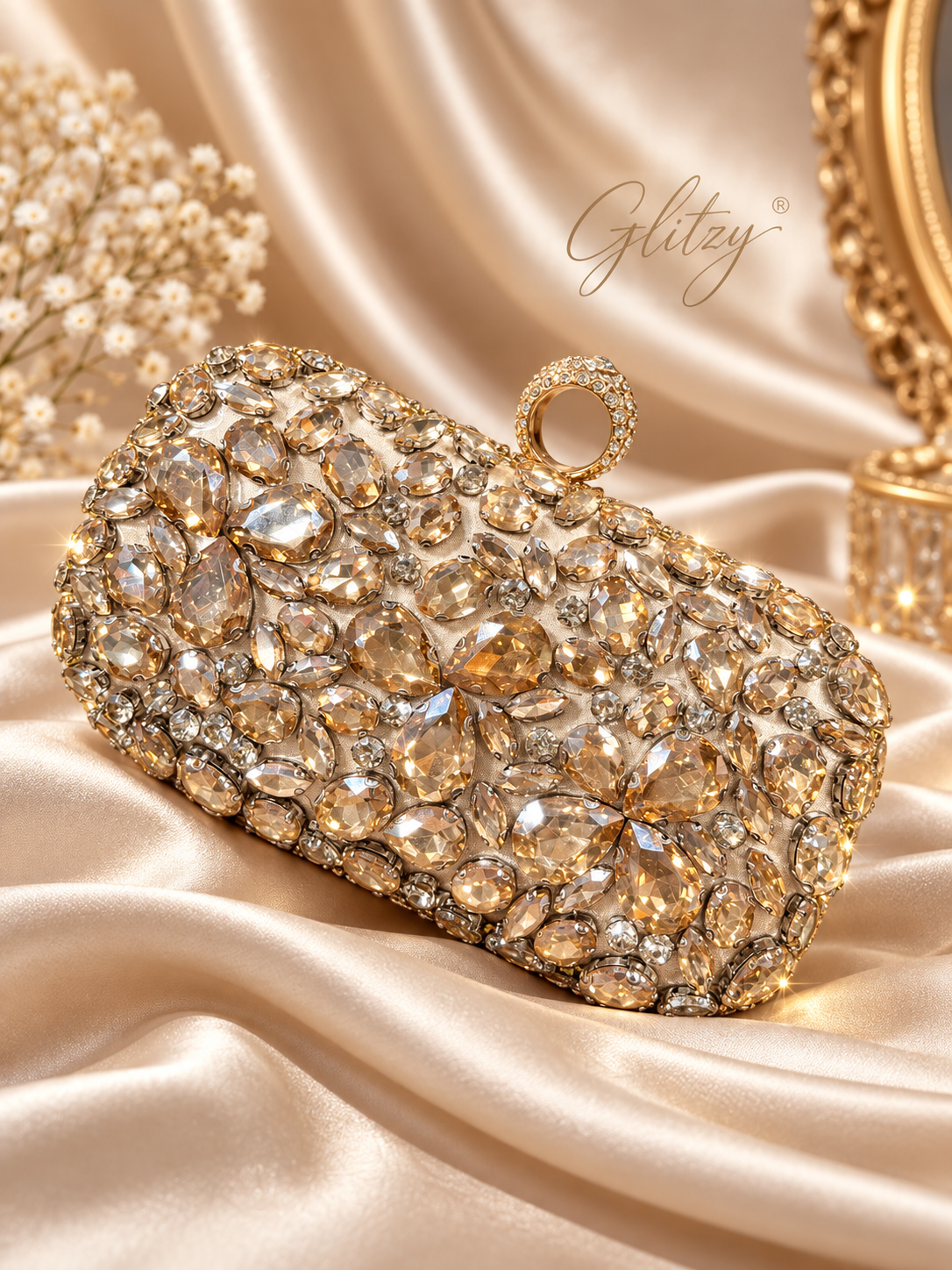 Glitzy Full Rhinestone Ring Top Evening Clutch – Glamorous Wedding & Gala