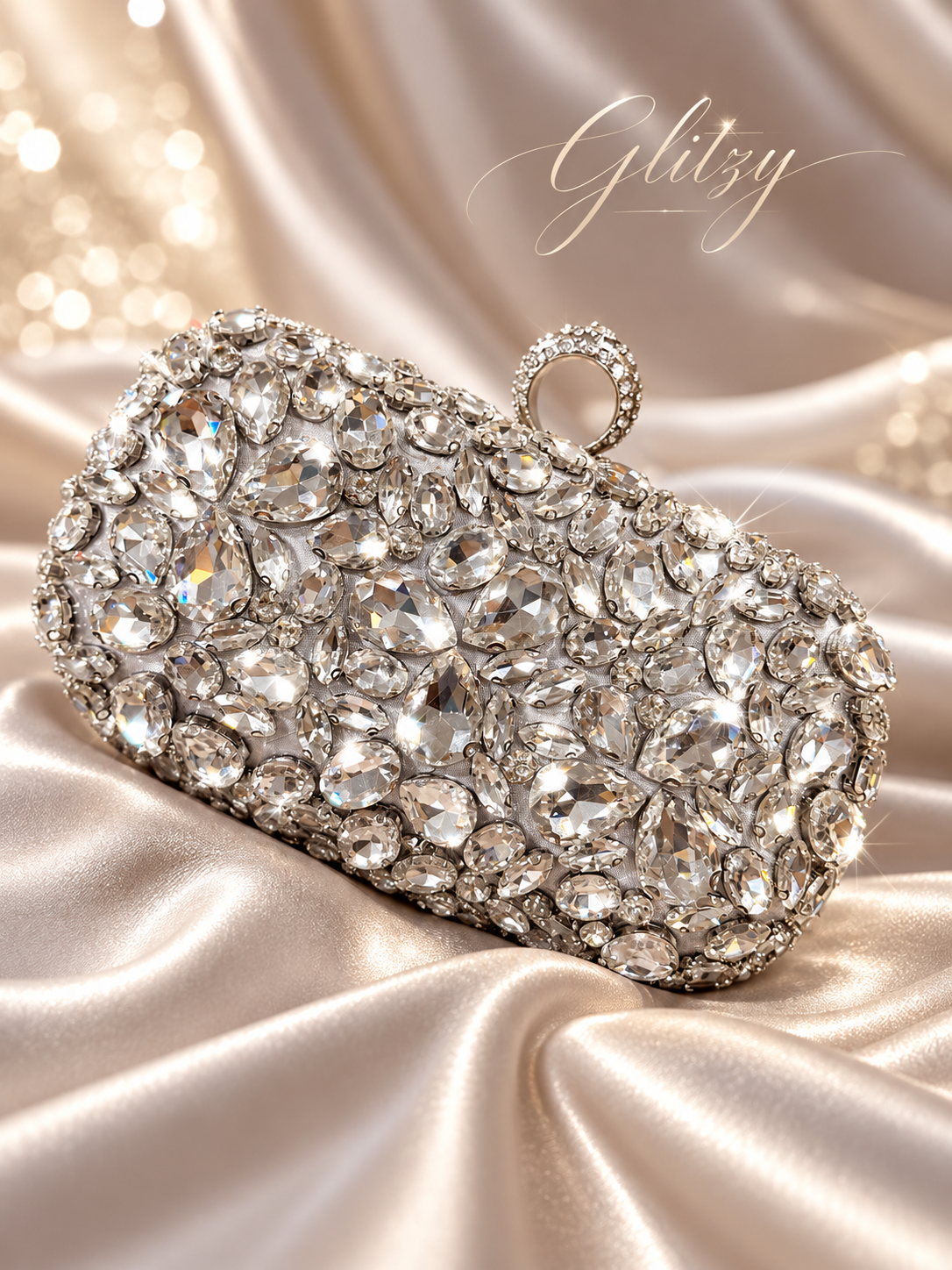 Glitzy Full Rhinestone Ring Top Evening Clutch – Glamorous Wedding & Gala
