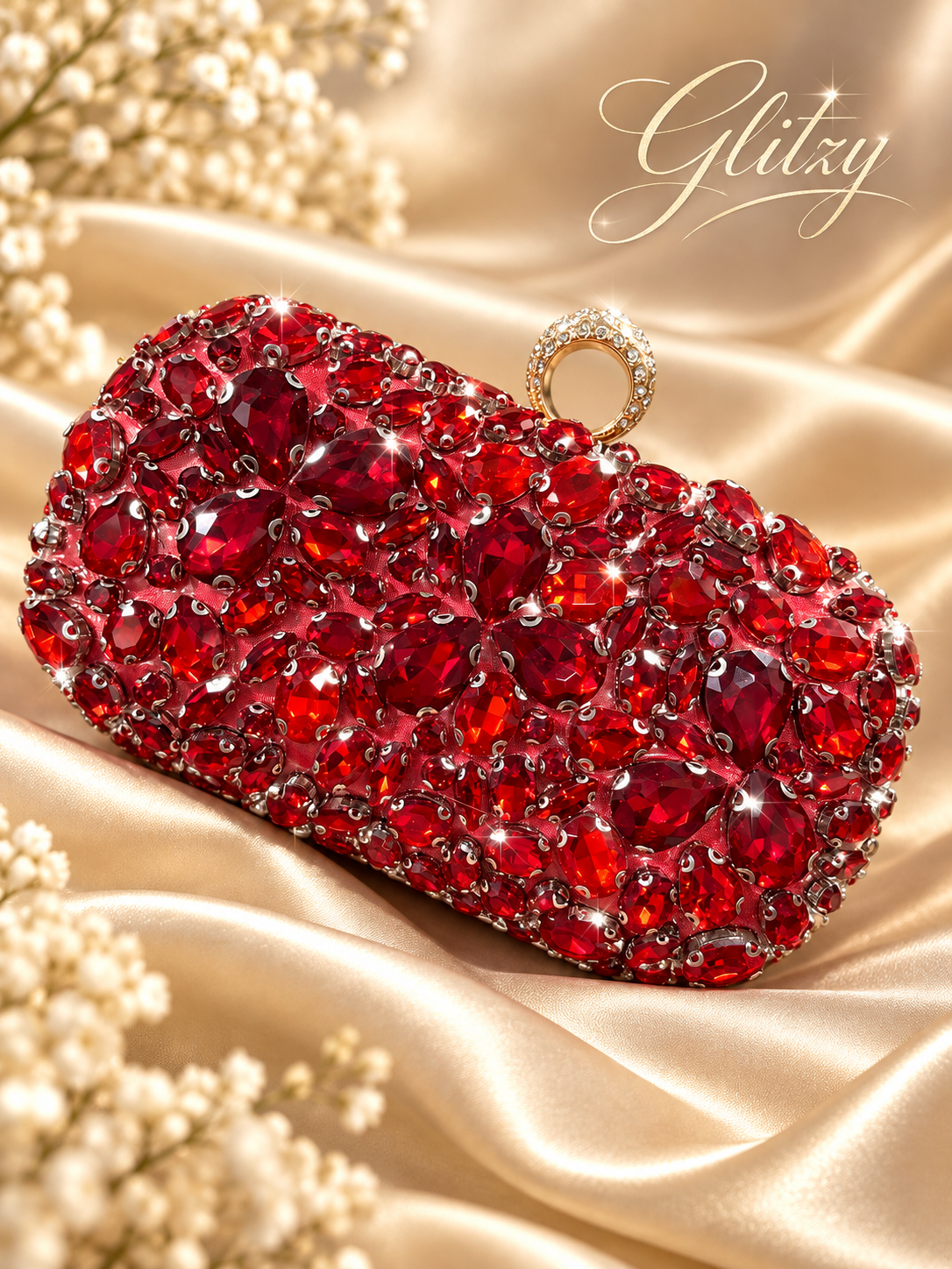 Glitzy Full Rhinestone Ring Top Evening Clutch – Glamorous Wedding & Gala