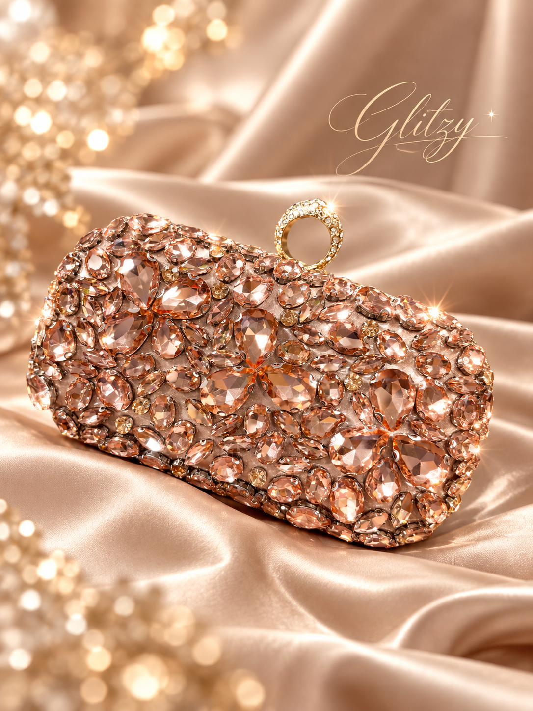 Glitzy Full Rhinestone Ring Top Evening Clutch – Glamorous Wedding & Gala