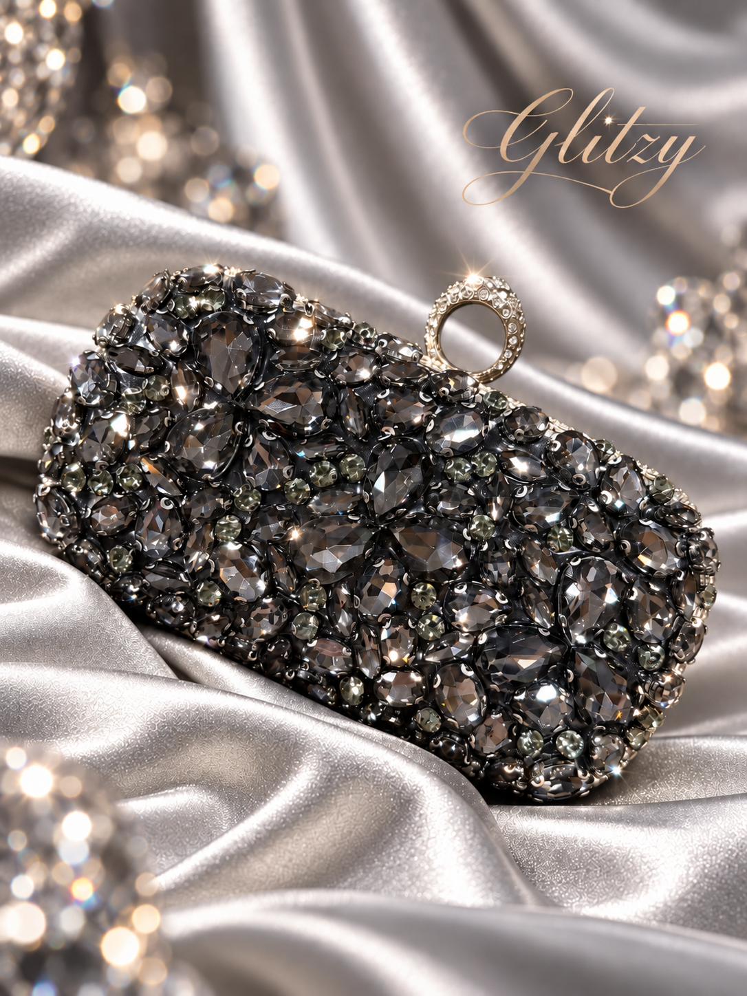 Glitzy Full Rhinestone Ring Top Evening Clutch – Glamorous Wedding & Gala