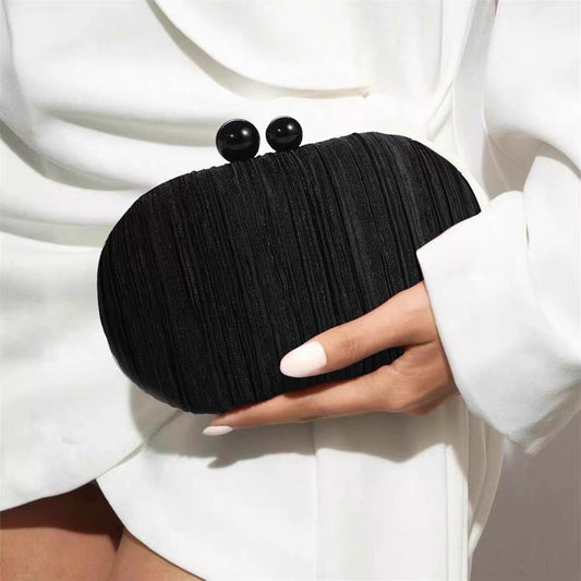 Women's Black Ribbed Clutch Bag for Weddings & Prom