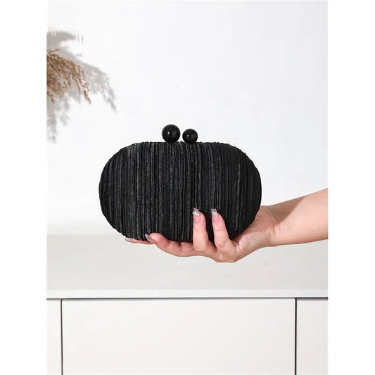 Women's Black Ribbed Clutch Bag for Weddings & Prom